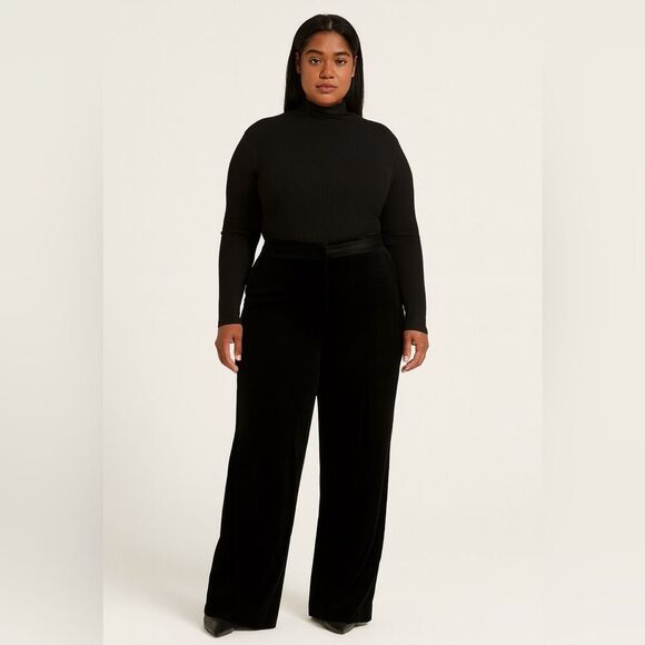 Janeville Black Velvet Silk Trouser Pants, 14 - Picture 1 of 12